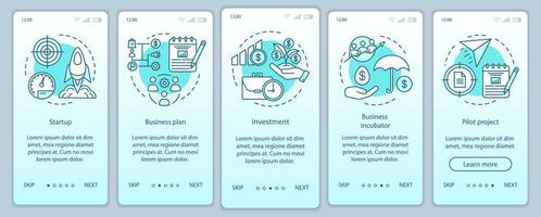 Business industry onboarding mobile app page screen with linear concepts. Startup, project launch walkthrough steps graphic instructions. UX, UI, GUI vector template with illustrations