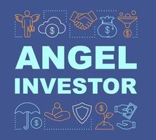 Angel investor word concepts banner. Private startup investment. Project funding, budgeting. Presentation, website. Isolated lettering typography idea with linear icons. Vector outline illustration
