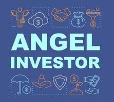 banner de conceptos de palabras de inversionista ángel. inversión privada de inicio. financiación de proyectos, elaboración de presupuestos. presentación, sitio web. idea de tipografía de letras aisladas con iconos lineales. ilustración de contorno vectorial vector