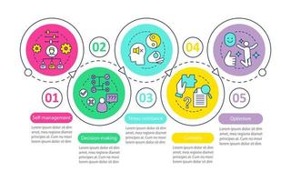 líder y habilidades de gestión plantilla de infografía vectorial. elementos de diseño de presentación de negocios. visualización de datos con pasos y opciones. gráfico de la línea de tiempo del proceso. diseño de flujo de trabajo con iconos lineales vector