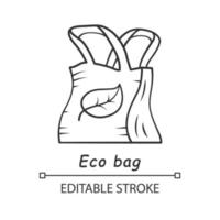 Eco bag linear icon. Reusable textile. Organic material. Eco friendly shopping handbag. Ecological fabric. Thin line illustration. Contour symbol. Vector isolated outline drawing. Editable stroke