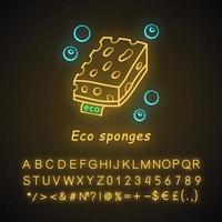 Eco sponges neon light icon. Organic cleaning utensil. Eco friendly material. Reusable dishwashing kitchen sponge. Glowing sign with alphabet, numbers and symbols. Vector isolated illustration