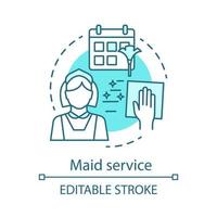 Maid service concept icon. House service idea thin line illustration. Sweeping, mopping. Housekeeping. Dusting. Janitorial service. Apartment cleanup. Vector isolated outline drawing. Editable stroke