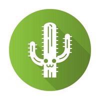 icono de glifo de sombra larga de diseño plano de saguaro. cactus con cara sonriente. cactus silvestres flor silvestre americana. feliz planta tropical. planta de interior suculenta. ilustración de silueta vectorial vector