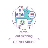 Move out cleaning concept icon. Cleaning servic idea thin line illustration. Spring clean. Sweeping, wiping. Moving to another house. Change residence. Vector isolated outline drawing. Editable stroke