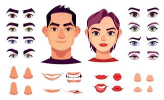 elementos constructores de cara de mujer y hombre vector