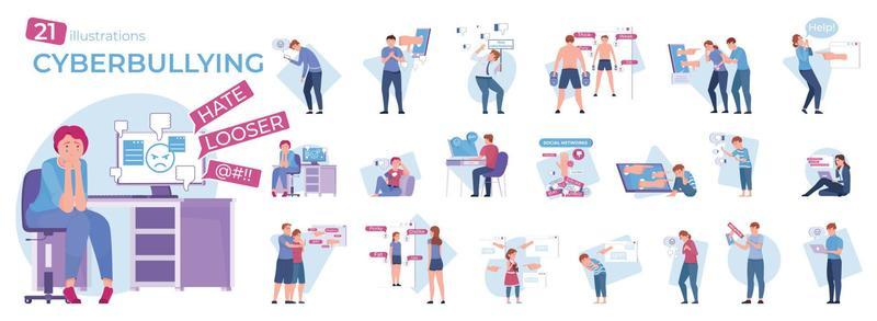 Cyberbullying Flat Icon Set