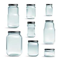 Realistic Glass Cans Set vector