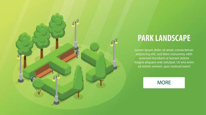 Isometric Park Landscape Horizontal Banner