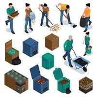 Garden Composting Isometric Set vector