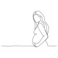 Pregnant woman single continuous line art. Vector illustration