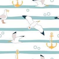 Summer pattern. Vector seamless pattern with summer symbols, such as seagulls, starfish, and anchor.