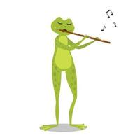 The frog plays the flute. Cute character in cartoon style. vector