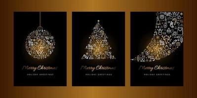 Merry Christmas greeting card vector template set