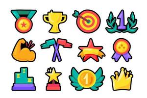 Awards flat outline illustrations set vector