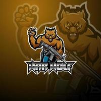 diseño de logotipo de mascota de esport de lobo de guerra vector