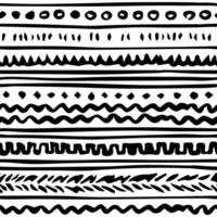 Black white border abstract vector seamless pattern with ink effect. Illustration contains hand drawn circles, lines, rectangles, elements, shapes, splats, splatter, geometry drawings