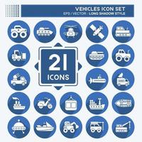 Icon Set Vehicles. suitable for Education symbol. long shadow style. simple design editable. design template vector. simple illustration