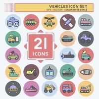 Icon Set Vehicles. suitable for Education symbol. color mate style. simple design editable. design template vector. simple illustration vector