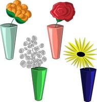 Small set with different vases and flowers vector