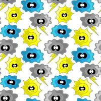 Seamless vector pattern with cartoon sun, cloud and lightning