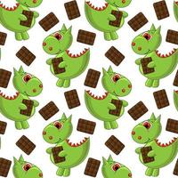 patrón de vector transparente con dinosaurio y chocolate