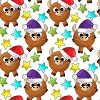 Seamless vector pattern with new year bulls and stars