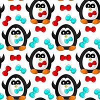 Seamless vector pattern with penguin and bow tie