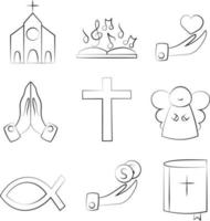 Set of religious icons in black and white vector