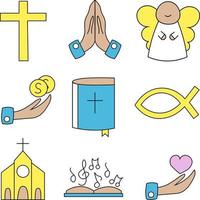 Set of religious icons in blue, yellow and white