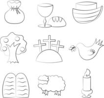 Set of religious icons symbols in black and white