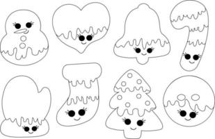 Set of cute cartoon gingerbread cookies in black and white vector
