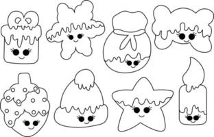 Set of cute cartoon gingerbread cookies in black and white vector