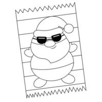 Summer Santa under beach blanket. Draw illustration in black and white vector