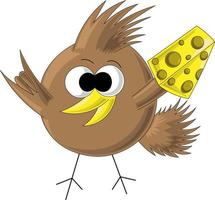 Brown bird with cheese in cartoon style vector