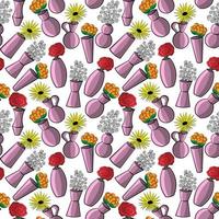 Seamless vector pattern with vases and flowers