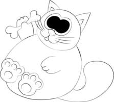 Plump cat and bone in black and white vector