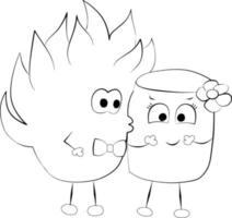 Fire and marshmallows in black and white vector