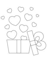 caja de regalo abierta con corazones. dibujar ilustraciones en blanco y negro vector