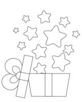 caja de regalo abierta con estrellas. dibujar ilustraciones en blanco y negro vector