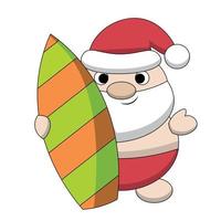 Summer Santa with surfboard. Draw illustration in color vector