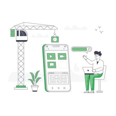Trendy flat illustration of app development