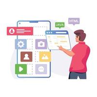 A scalable flat illustration of app coding vector