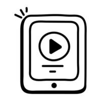 un icono de vector de doodle de reproductor de video