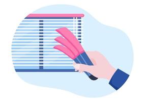 Mini Blinds Service Window and Curtains Treatment using Various Cleaning Tools or Home Interiors in Flat Cartoon Illustration vector