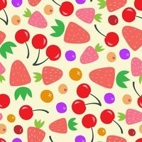 Seamless pattern from berries. Juicy strawberries, cherries, lingonberries, blueberries in style of carton, flat, hand draw. Print for surface design, digital paper, packaging, fabric. Useful product vector
