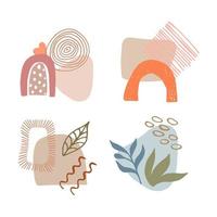 Set of abstract shapes in boho style. Simple doodle hand drawn illustration. Collage, leaves, rainbows, spots vector