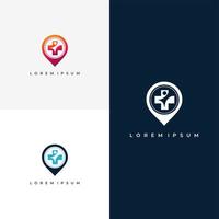 ubicación de salud con pin logo concepto premium vector