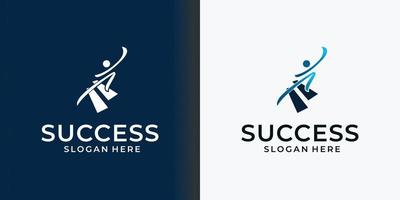 poeple success logo with stair raise a success premium vector