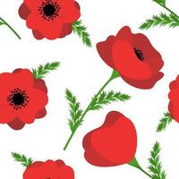 Red Poppy Vector Seamless Pattern. Perfect for Gift Paper, Textile, etc.